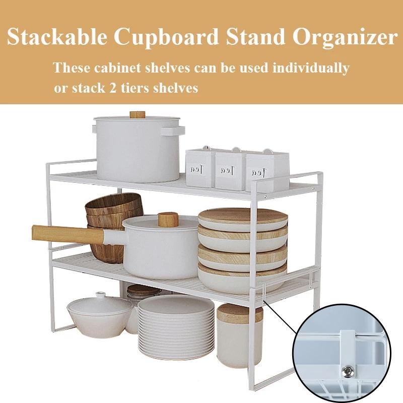 2Pack Cabinet Shelf Organizer Storage Rack Stackable Spice Rack Kitchen Space Saving Double-Layer Shelf Under Sink Storage Rack