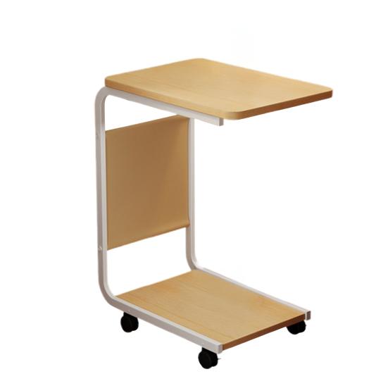 Двухуровневый приставной столик C-образной формы, перекатывающийся маленький кофейный столик с деревянной столешницей и металлическим каркасом, угловой столик для гостиной, спальни, прикроватная тумбочка, письменный стол на колесиках