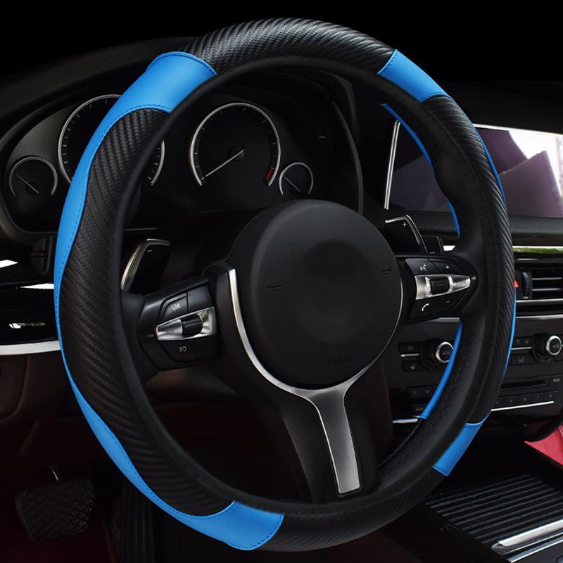 Car Steering Wheel Cover - Elastic, Lineless, Carbon Fiber Pattern Leather, All-Season Universal
