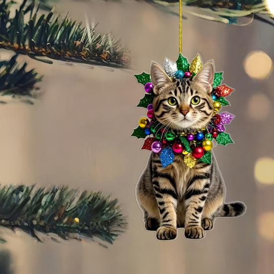 Милый Кот Подвеска-шарм для зеркала заднего вида автомобиля Плоский 2D акриловый котенок Рождественское украшение для елки Подвеска для интерьера автомобиля на Рождество для дома, окна, рюкзака