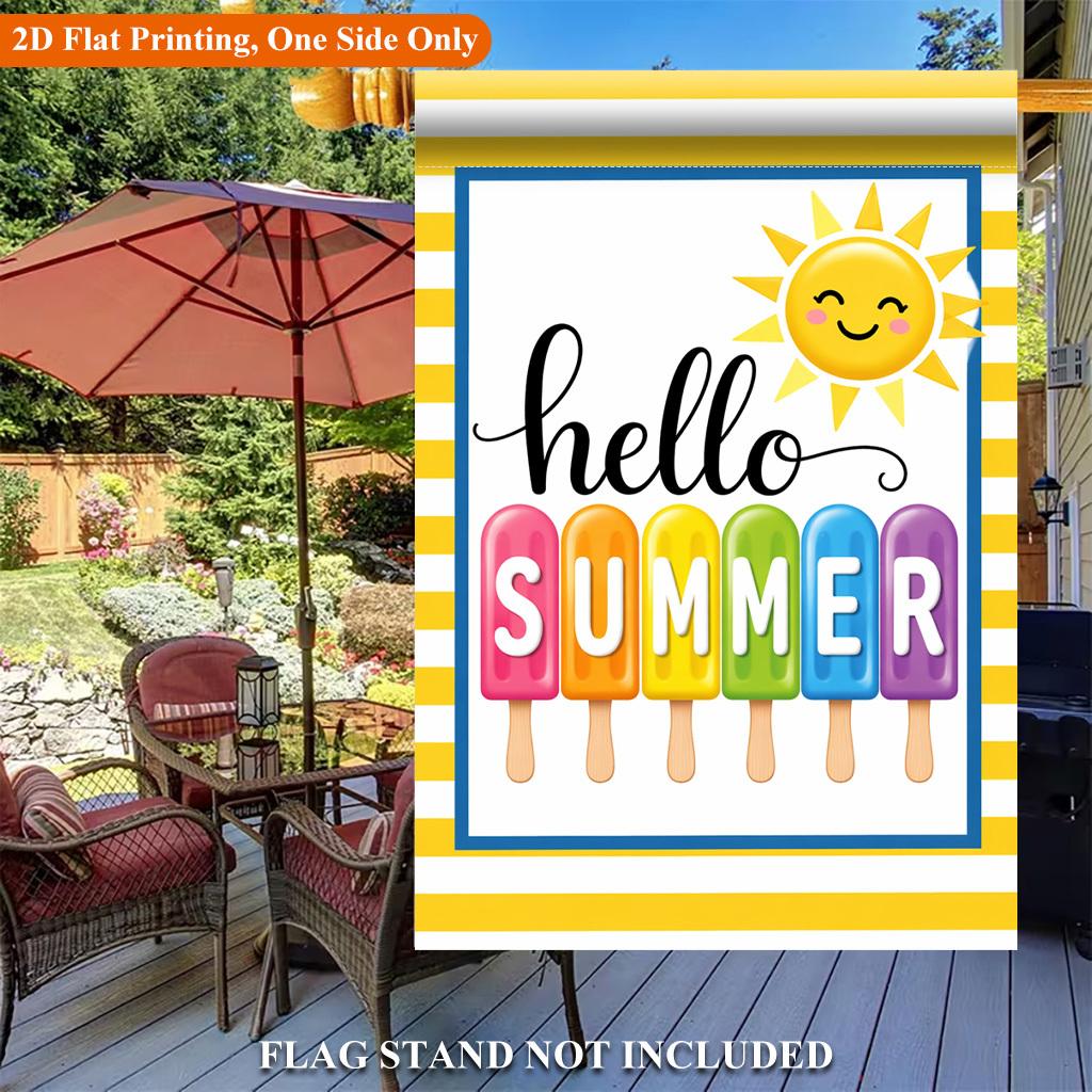 Hello Summer Single Sided Polyester , Holiday Yard Garden Flag - Single-Sided, Polyester, Outdoor Yard Decor