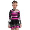 Girls Stage Performance Costume Long Sleeve Letter Print Shiny Rhinestones Color Block Cheerleading Set