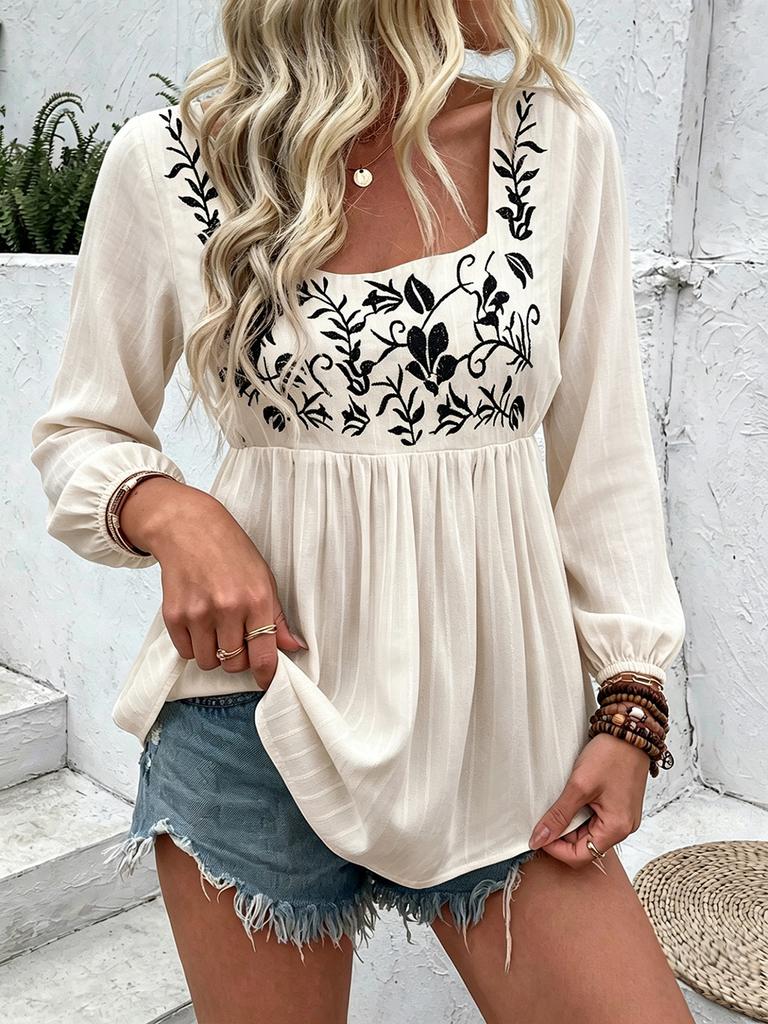 European and American women's clothing lace square collar short sleeve European and American 1116 new embroidered shirt spring and summer cool and