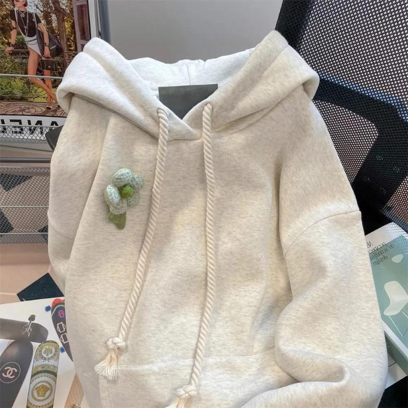 Женский свитшот оверсайз с капюшоном из флиса, утолщенный, свободный, повседневный пуловер с длинным рукавом, зимний свитшот-топ