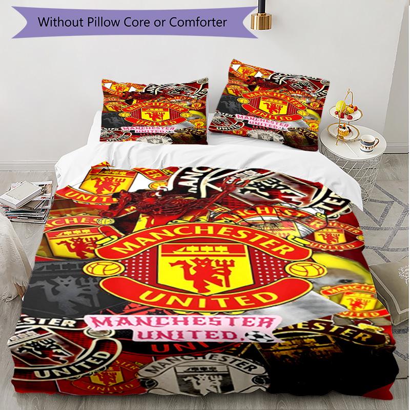 3pcs Duvet Cover Set (1*Duvet Cover + 2*Pillowcase, Without Core), Manchester United F.C Print Soft All‑Season Bedding Set, Home Bedroom Decor Gift