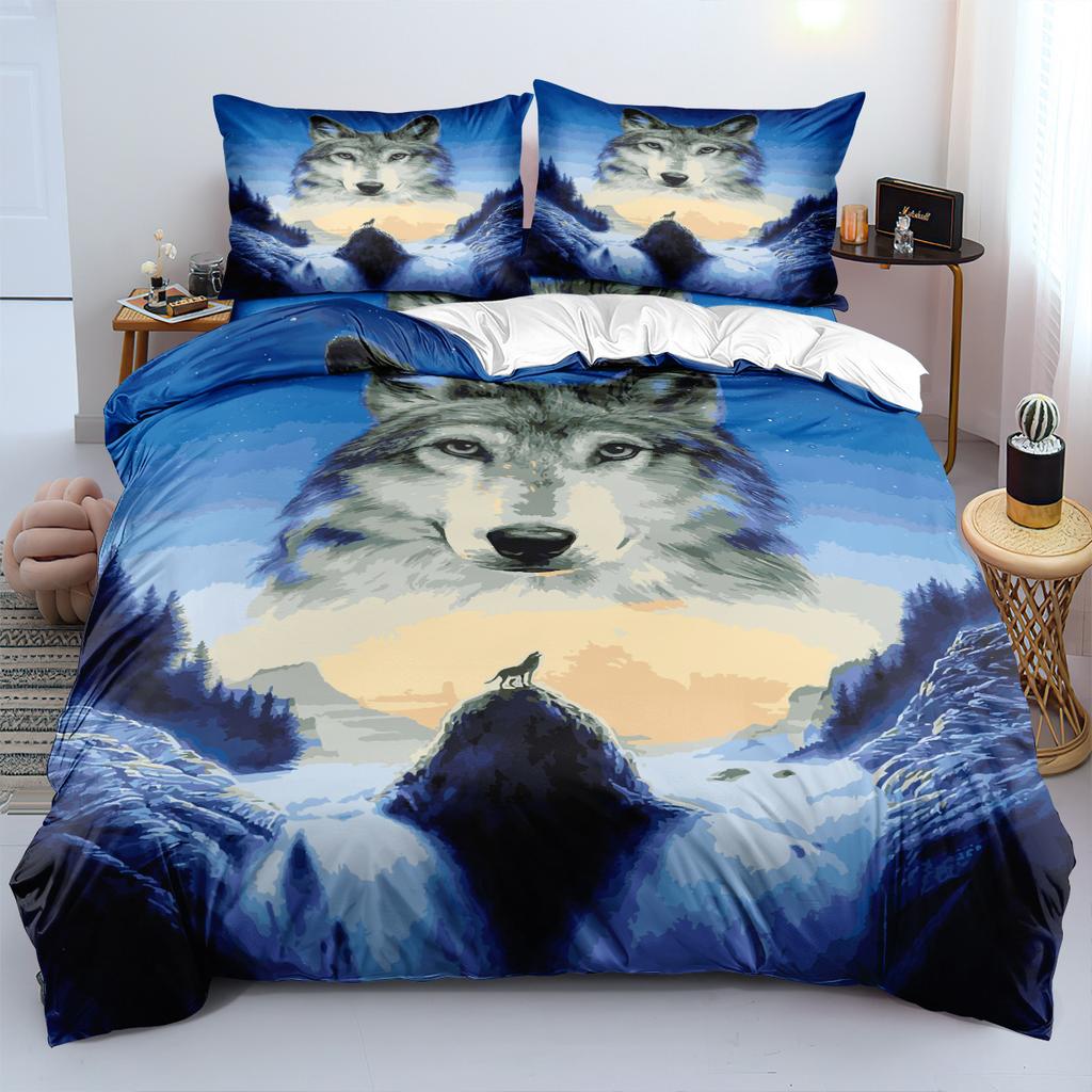 Foreat Snowy Wolf 3D Print Bedding Set Cozy Soft Duvet Cover King Queen Twin Size Birthday Gift for Boy Kid Adult Bedroom Decor