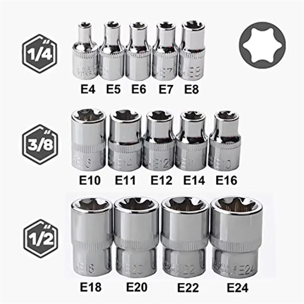 2025+ 14 шт. Женский набор торцевых головок E Star Torx E4-E24 E-Torx Внешний шестигранный вставной бит