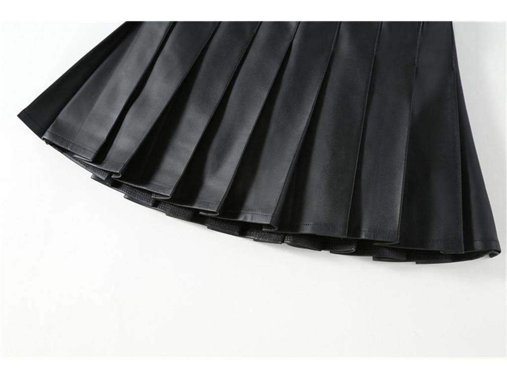 Юбка А-силуэта из искусственной кожи с высокой талией и складками для девочек на осень и зиму