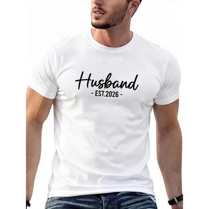 Men'S Funny Husband Est 2026 Wedding T-Shirt - Humorous Wedding Gift Suitable For S, Moisture-Wicking Short Sleeve Shirt With Random Print Design,