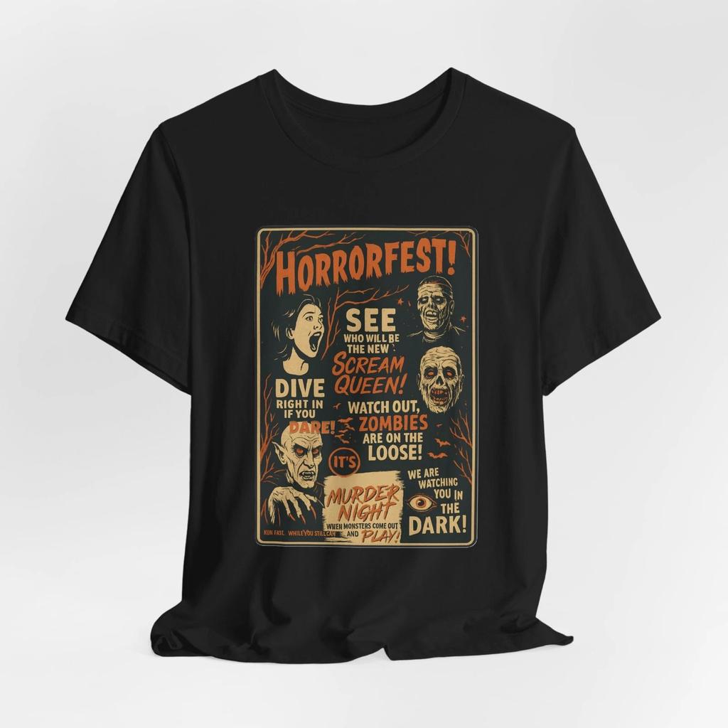 Ретро-футболка Хэллоуин Horrorfest, Винтажная футболка с фильмами ужасов, Любитель страшных фильмов