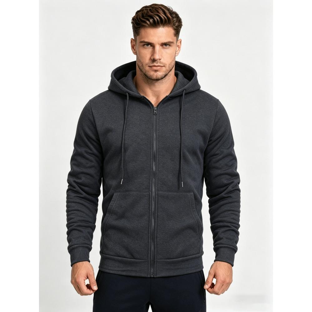 Men's Hoodie, Spring and Autumn Fashion Zipper Cardigan, Men's Solid Color Zipper Cardigan, Hooded Sweatshirt Jacket