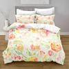 Flowers Duvet Cover King Queen Watercolor Floral Bedding Set Colorful Flowers Green Leaf Bird Polyester Quilt Cover for Women