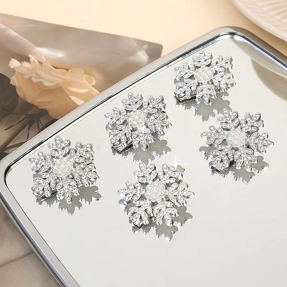 Silver Rhinestone Snowflake Hair Clip Girl's Festive Duckbill Clip for 10Pcs Stage Performance