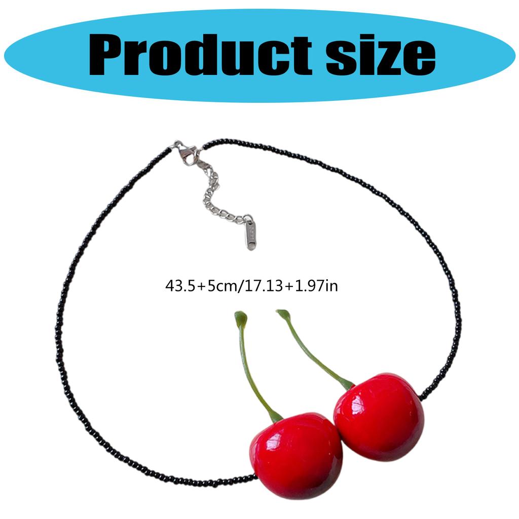 Ожерелье с подвеской в виде вишни, женское милое ожерелье, игривое ожерелье со стеклянной текстурой для повседневной носки или особых случаев