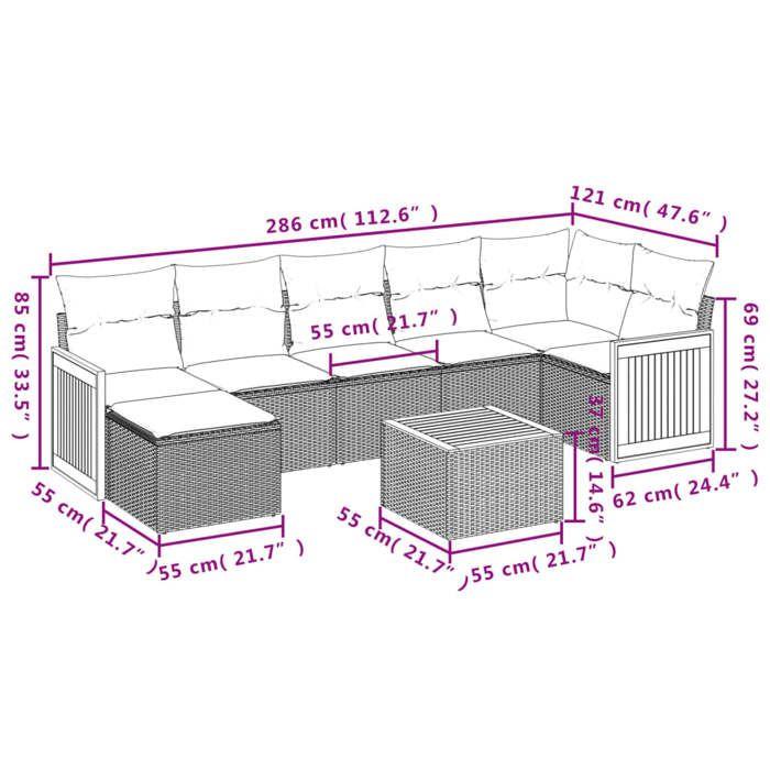 VidaXL Salon de Jardin avec Coussins 8 pcs, Canapés de Terrasse, Ensemble de Meubles de Patio, Mobilier d'Extérieur, Noir 3227876