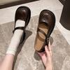 Fashion 2024  Japanese Style Vintage Buckle Mary Janes Shoes Women'S Shallow Mouth Casual Student Pu Leather Shoes Thick Bottom