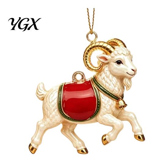 Reusable Seasonal Home Decor 2D Acrylic Goat Christmas Ornament, Cute Animal Sheep Hanging for Reflective Light Holiday Pendant Tree, Party