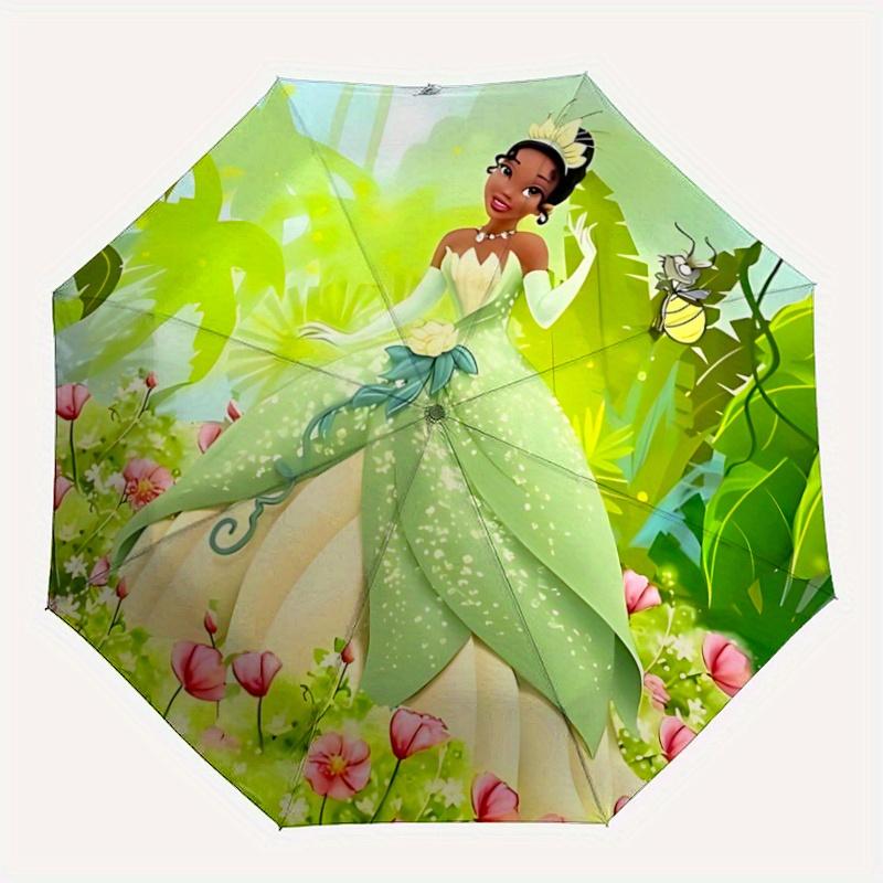 1pc Beautiful Princess Tiana Automatic Open/CloseUmbrella-CuteUmbrella with Cute Design, Portable 3-Fold Compact Umbrella for Men & Women, V