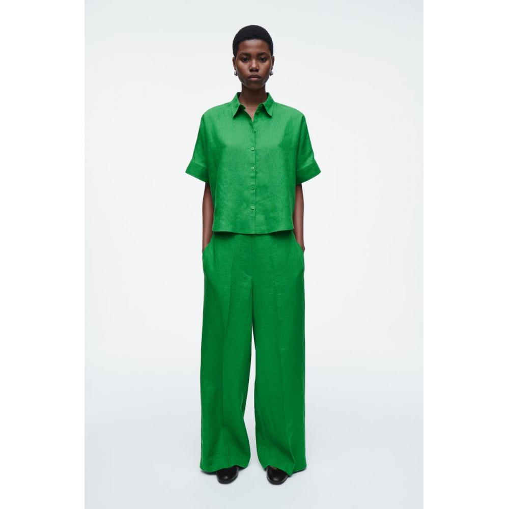 COS Японская свободная льняная рубашка с коротким рукавом