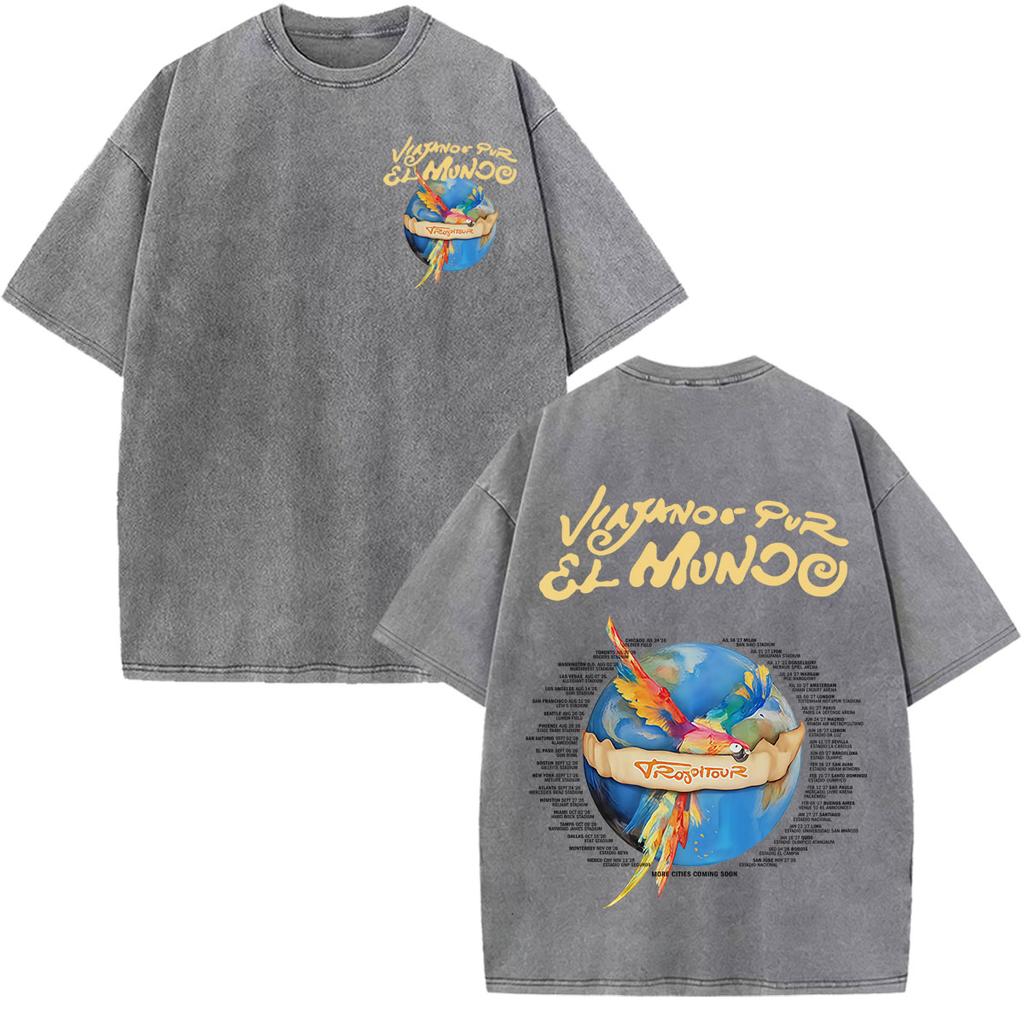Karol G Viajando Por El Mundo Tropitour Graphics T Shirt Unisex Women Fashion Cotton Loose Casual Vintage Washed Tshirts Tops