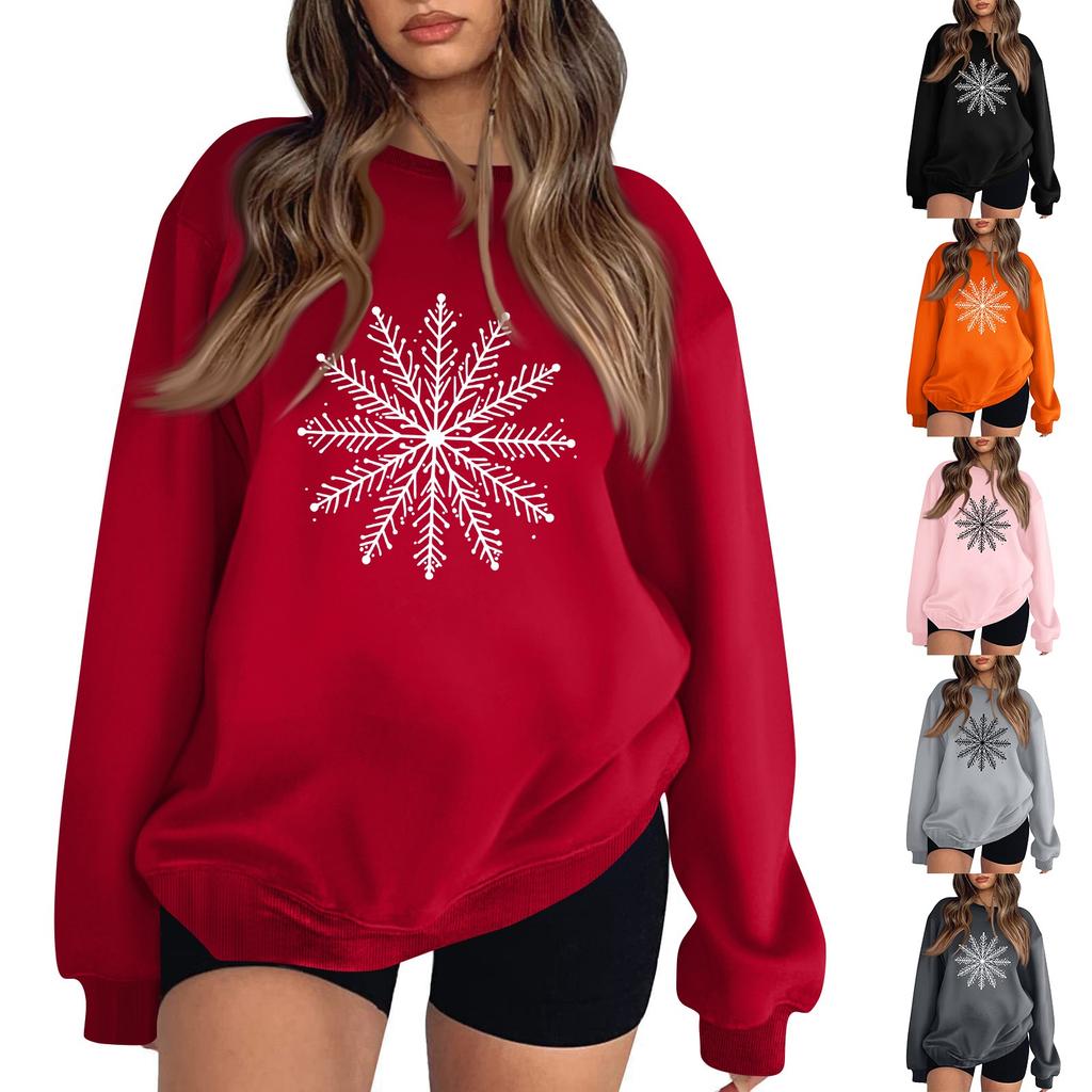 Women's Casual Fashion Christmas Print Long Sleeve O-Neck Sweatshirts Pullover Top