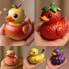 Fruit Duck Figurine Resin Fruit Themed Duckling Statue Peach Strawberry Duck Ornament for Home Office Car Dashboard Decor