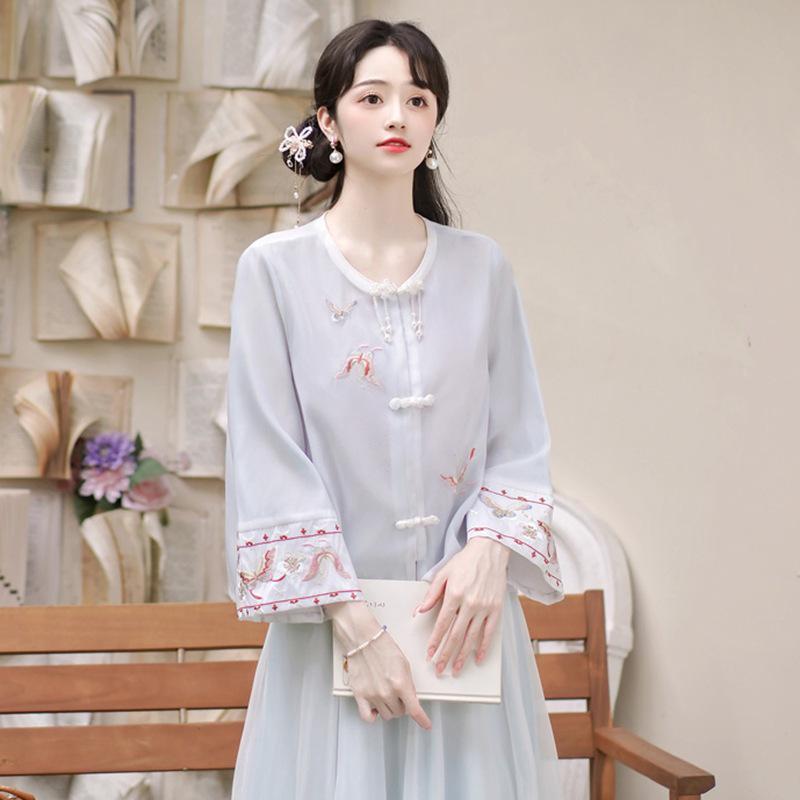 Новый китайский ретро вышитый костюм для чаепития ханьфу для женщин