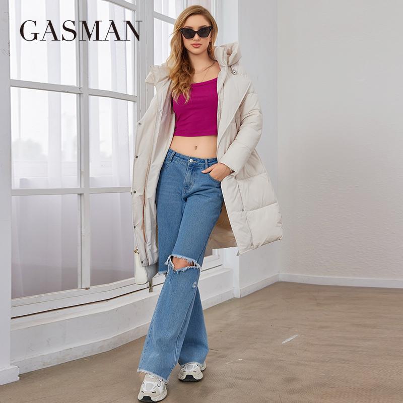 GASMAM 2023, зимние пуховики, женские теплые длинные классические куртки на молнии со шнуровкой, тонкие парки с карманами и капюшоном, женские пальто, парка 83300