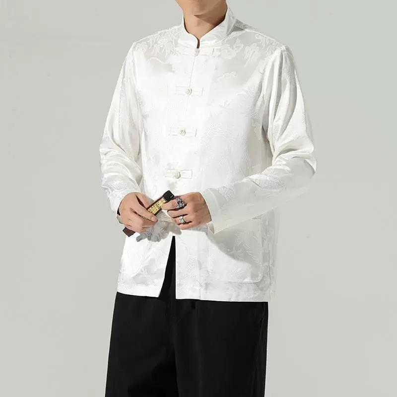 Костюм Тан, мужской шелковый пиджак, большой размер, свободный пиджак с воротником-стойкой в китайском стиле, туника в стиле ретро, мужская одежда в китайском стиле