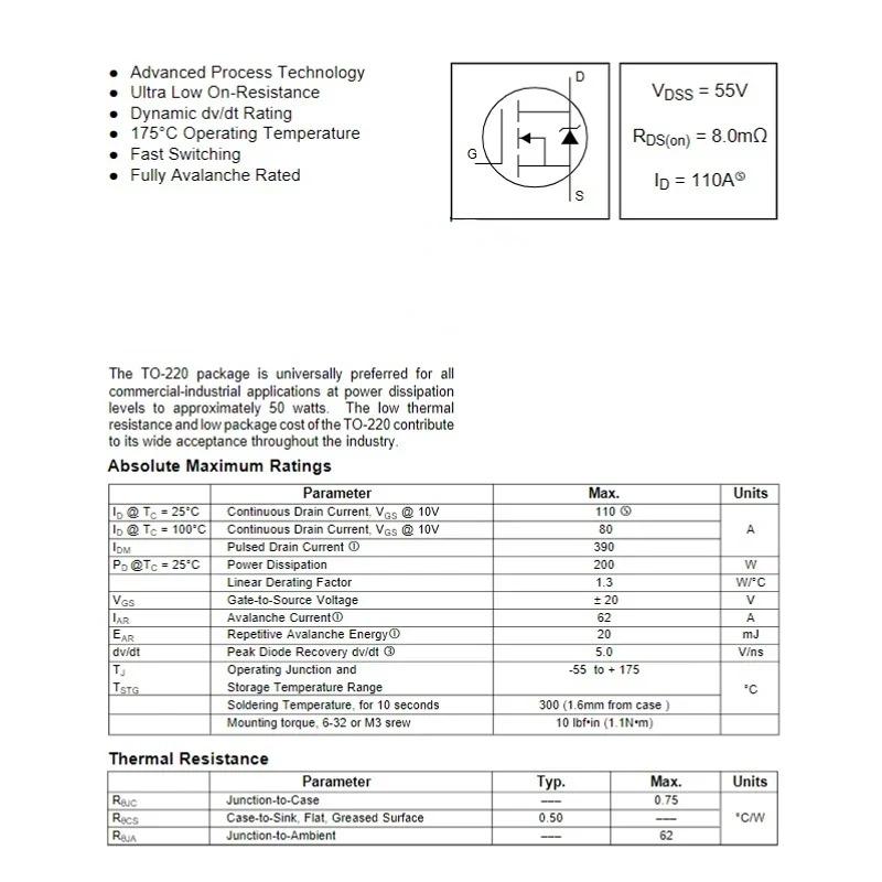 5/10 шт. транзистор IRF3205 IRF3205PBF 3205 MOSFET полевые транзисторы 55 В 110A TO-220 IC полевые транзисторы набор электронных компонентов