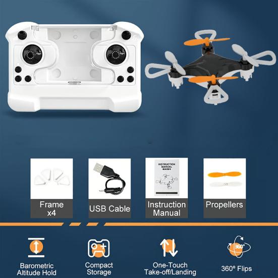 Mini Remote Control Drone Toy Easy Stunt Flights with 360 Degrees Flips Altitude Hold Indoor Outdoor Kids Adults Beginner-Friendly RC Quadcopter Toy