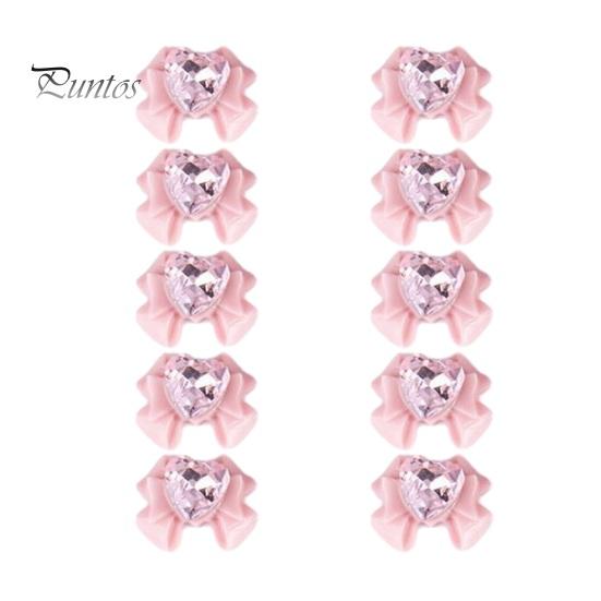 10 шт., украшения для ногтей, 3D сердце, искусственный кристалл на розовом банте, подвески для дизайна ногтей, стразы, чехол для телефона, аксессуары для декора, принадлежности для маникюра