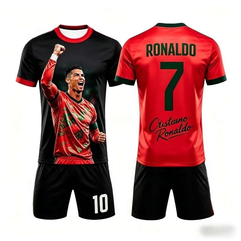 2026 Summer New # 7 Ronaldo Football Sleeve Shorts T-Shirt and Short Set Breathable Comfortable and Soft Unisex Family Kids Tees