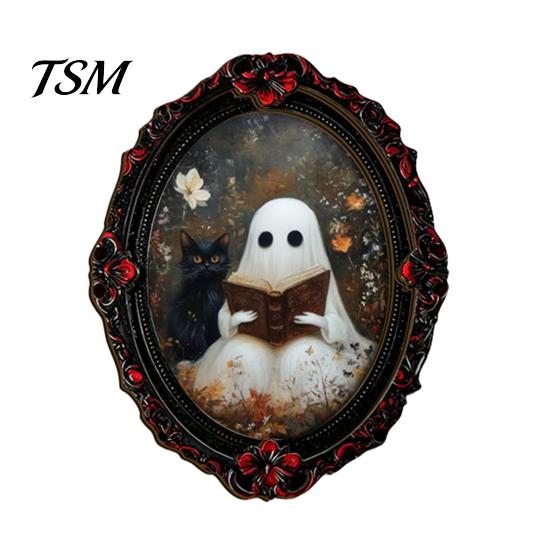 Strong Soft Magnet Fridge Accessories Halloween Wooden Refrigerator Magnets, Vintage Gothic Oval Frame Magnets with Witch Waterproof Party Supplies