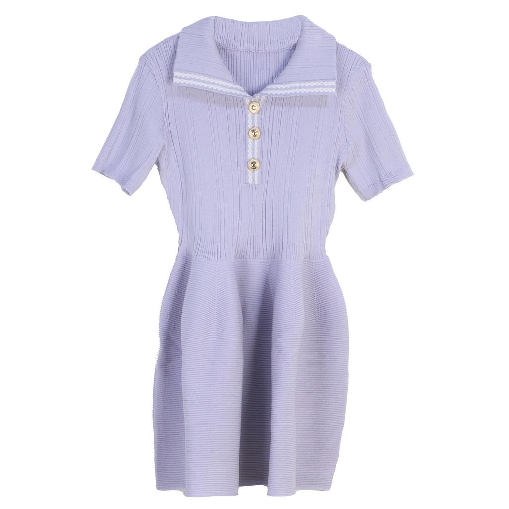 Women's Short-Sleeve Color Block Knit Dress – French Minimalist Style, Waist-Cinching, High-End Look for Spring and Summer