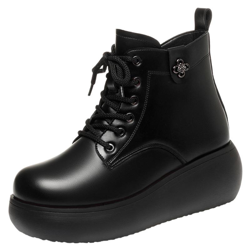 6 см Удобная Толстая Подошва Платформа Обувь Мягкая Кожа Ботинки Зима 2025 Средний Каблук Танкетка Короткий Мех Снежные Ботильоны для Мамы