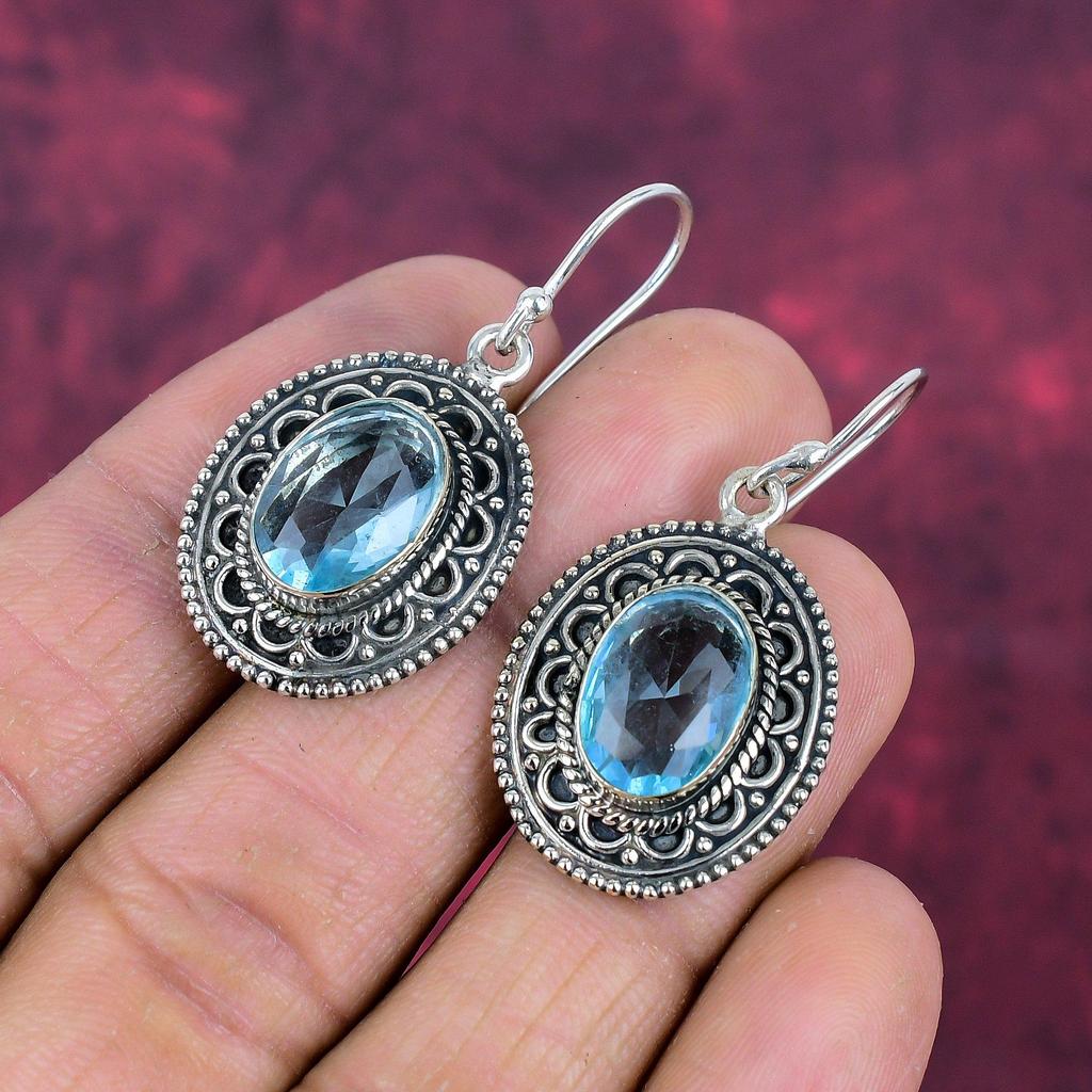 Серьги с голубым топазом, ювелирные изделия из цельного серебра 925 пробы с драгоценными камнями, серьги ручной работы, на День благодарения
