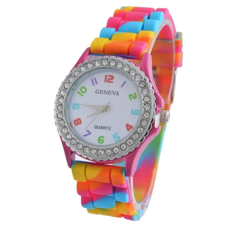 New Rainbow Fashion Women Watches Luxury Camouflage Women Quartz Watch Girl Silicone Waterproof Dress Wristwatch Female Clock