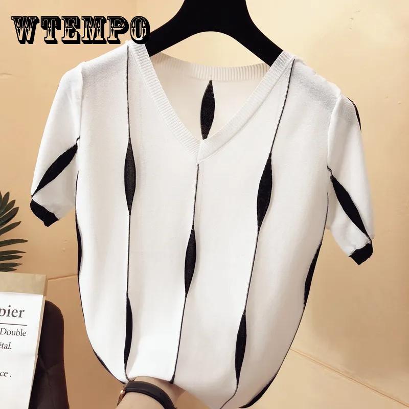 Ice Silk Short-sleeved T-shirt Women's Loose and Thin Summer Top Large Size Thin Bottoming Knitted Sweater