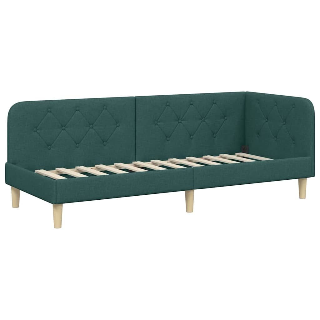 Corner Bed Frame Dark Green 80 x 200 cm Fabric