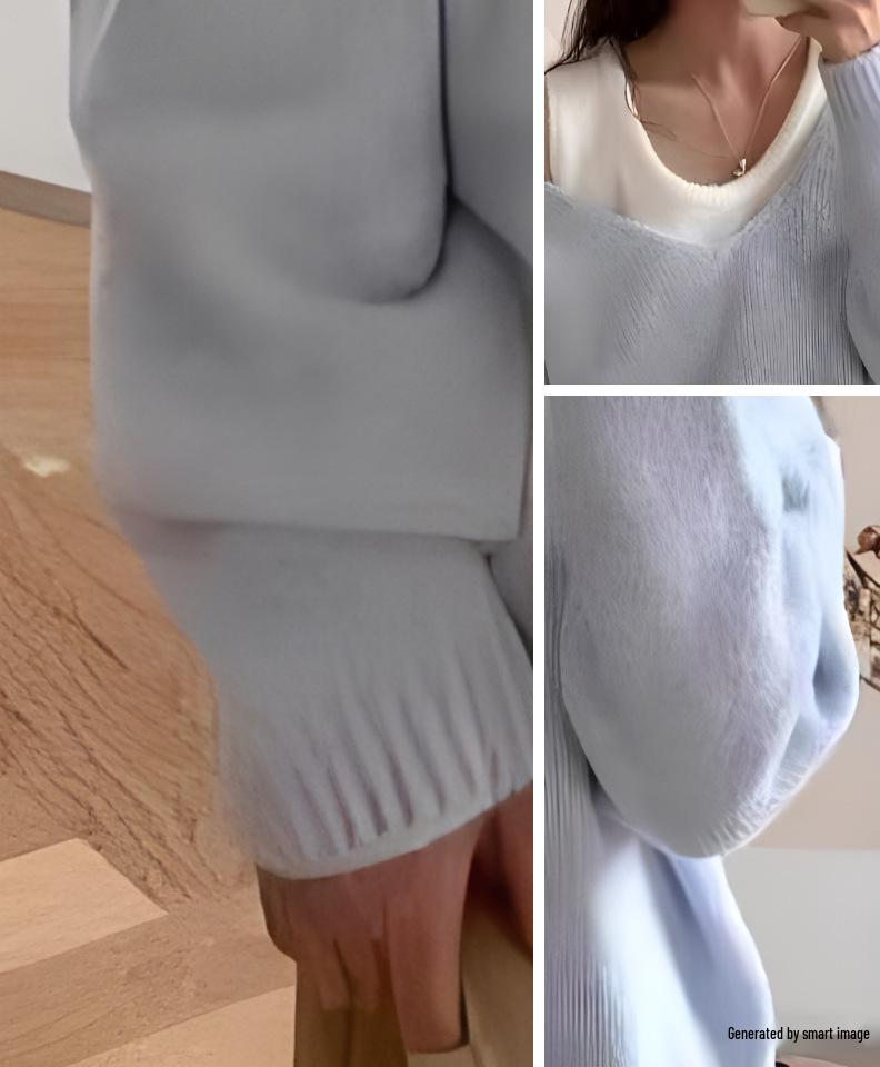 Элегантный женский пуловер с V-образным вырезом и жилет в корейском стиле, комплект из двух предметов для осени/зимы