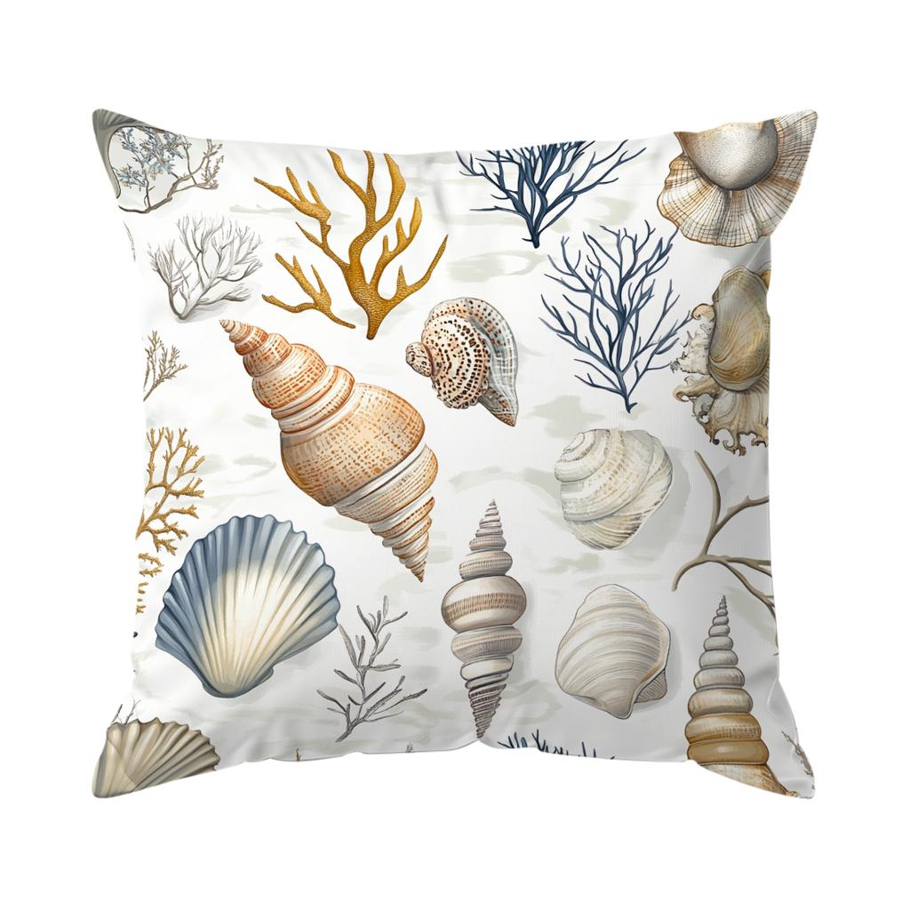 Pcs Watercolor Seashells And Seaweed Singlesided Printed Cushion Coversuitable For Living Roombedroomcar Decoration