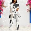 Women Plus Size Two Piece Pants Set Round Neck Long Sleeve Printed Layered Top Long Pants