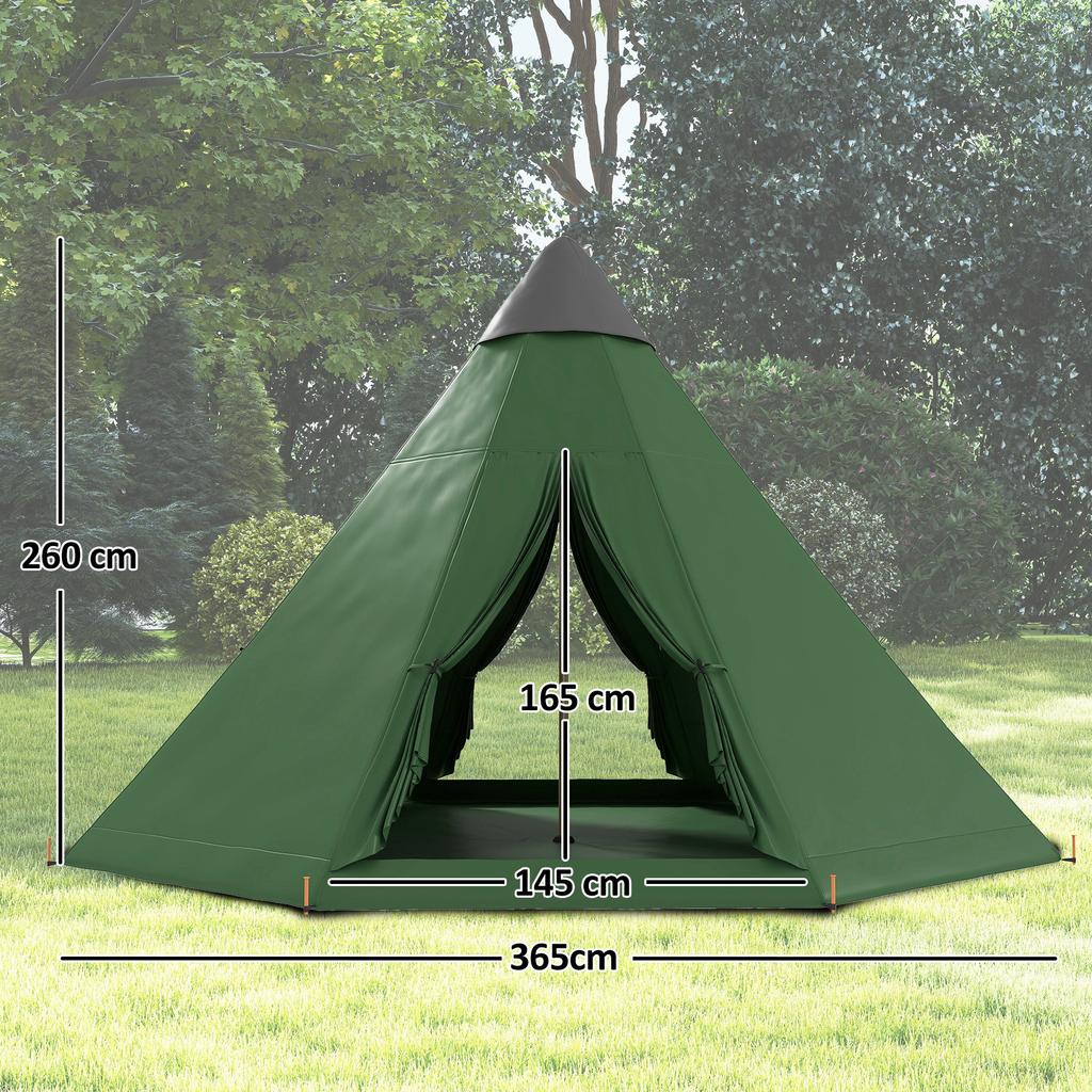 6 Men Tipi Tent with Carry Bag - Green