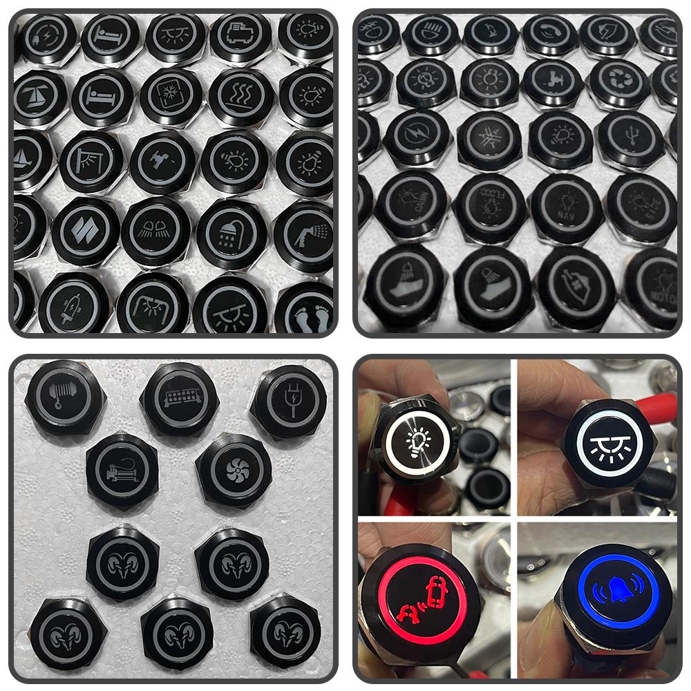 16/19/22mm Custom Metal Power Button Switch with Wire Waterproof LED Light Black/Silver Start Stop for Car Boat 12V 24V ON OFF Pushbutton Switches 3