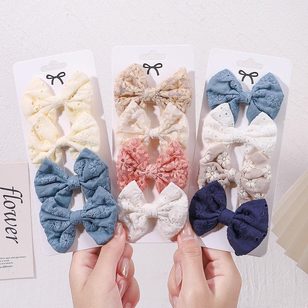 4Pcs/Set Sweet Hair Bows Hair Clip Children Lovely Bowknot Hair Pins for Baby Girls Hair Accessories Print Hollow Hairgripe Gift