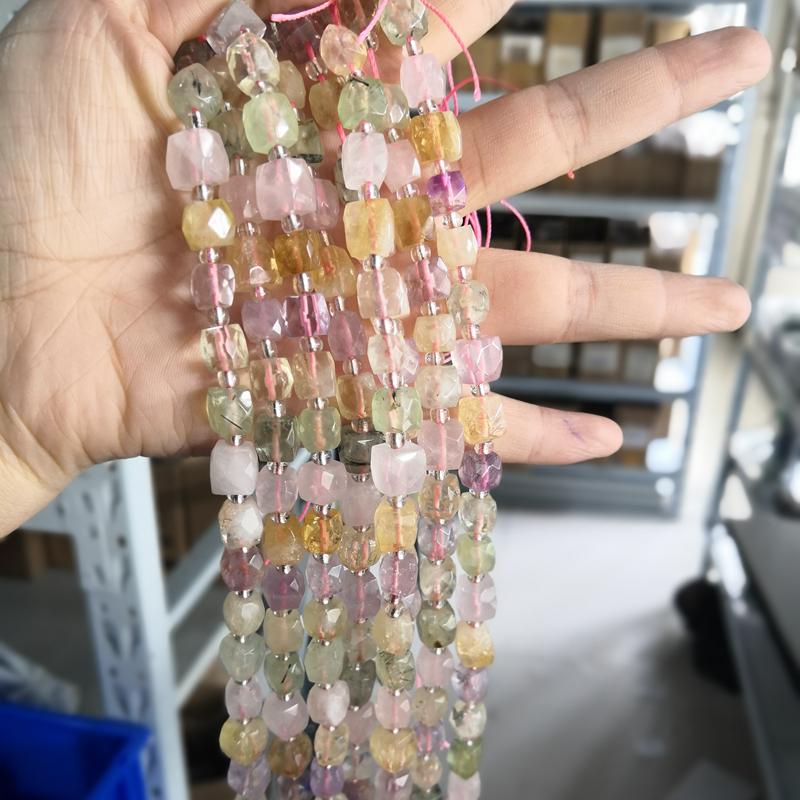 Микс натуральных ограненных бусин из драгоценных камней|Аметист+Цитрин+Пренит+Розовый Кварц|Стеклянные бусины для изготовления ювелирных изделий|Материалы для рукоделия