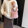 Solid Color Fashion Faux Fur Bucket Bags for Women  Sweet Soft Plush Ladies Shoulder Simple Winter Feminine Tote Bags