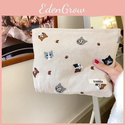 В наличии! Сладкая и свежая льняная косметичка с принтом кошки для девочек, органайзер для помады, пенал черного, серого, бежевого цвета