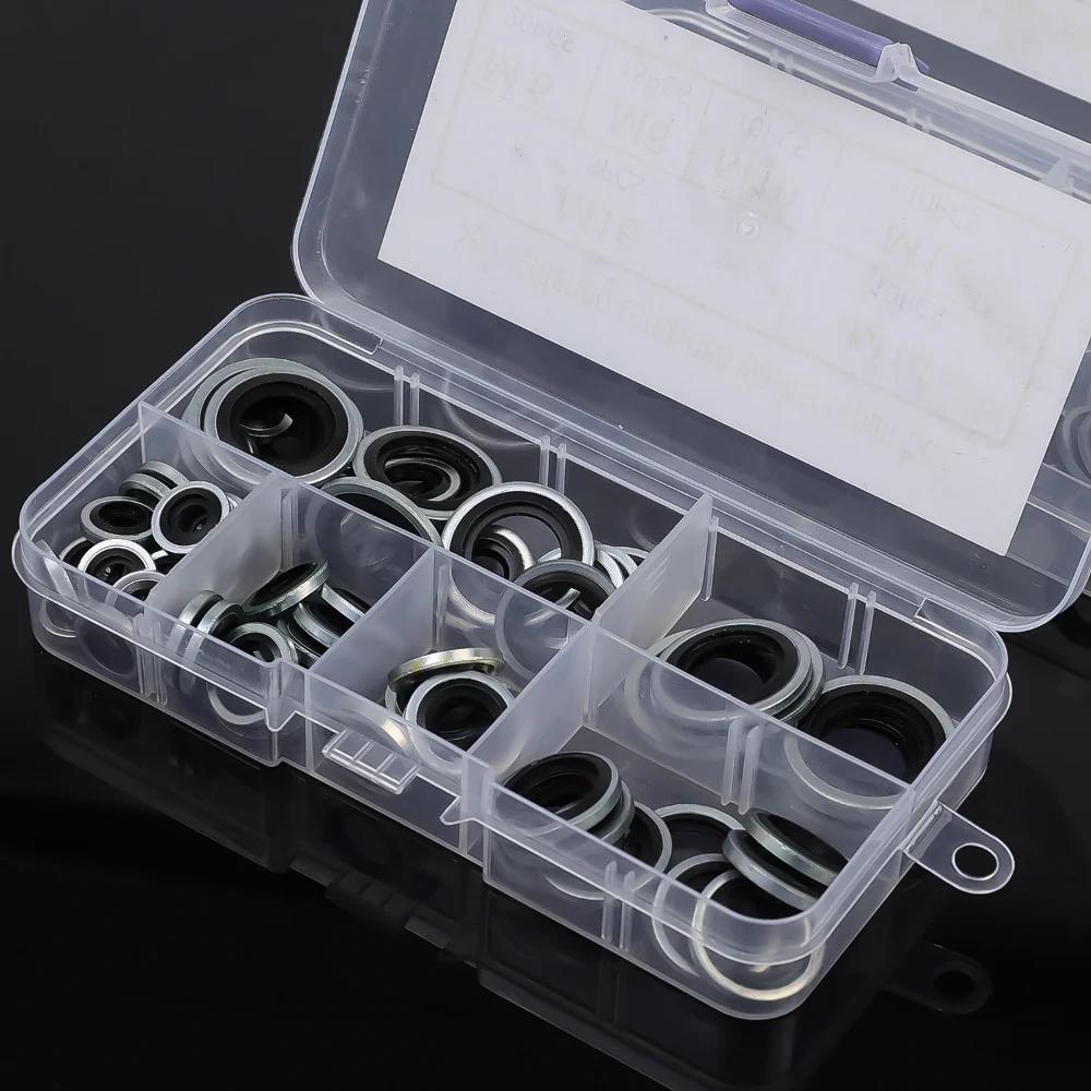 70pcs Car Self-Aligning Washer Leak-Proof Carbon Steel NBR Bonded Sealing Gaskets for Automotive Oil Drain Pipe Screws M6-M16